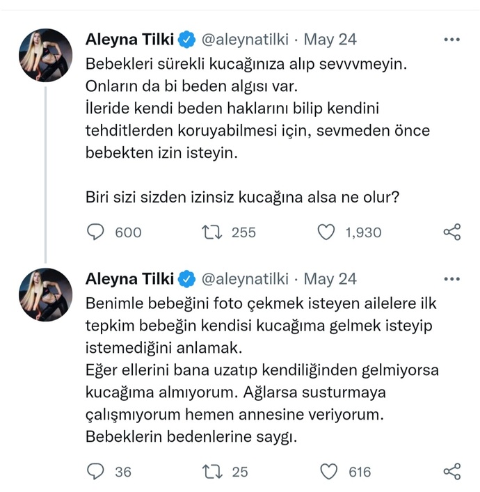 Aleyna Tilki:Sevmeden önce bebekten izin alın dedi. Sizce alınmalı mı?