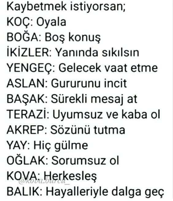 Burçları kaybetmek istiyorsan ne yaparsınız?