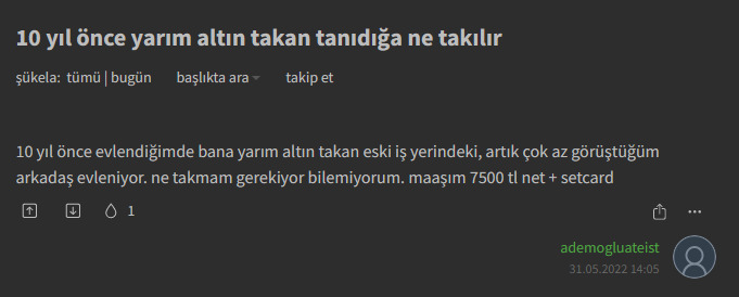10 yıl önce yarım altın takan tanıdığa ne takılır?
