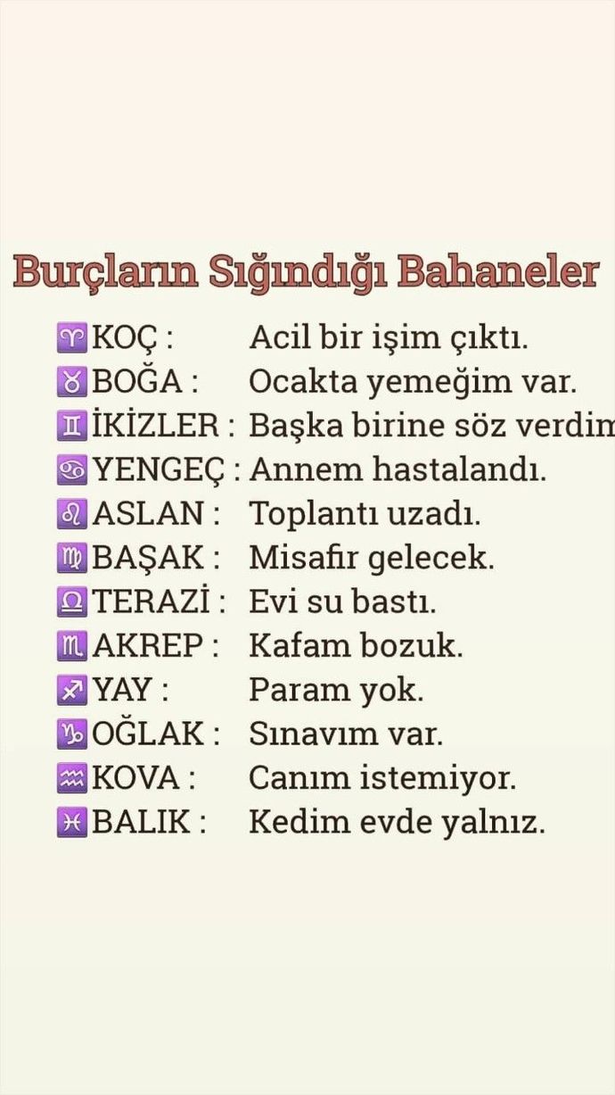 Burçların söylediği bahaneler neler?