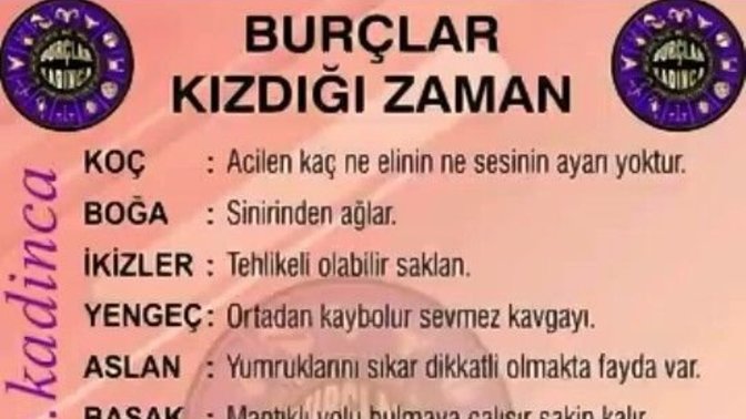 Burçlar kızdığı zaman ne yapar?
