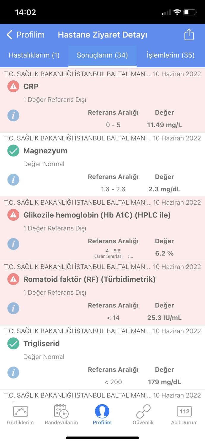 Bu değerler normal mi yüksek olan neler?