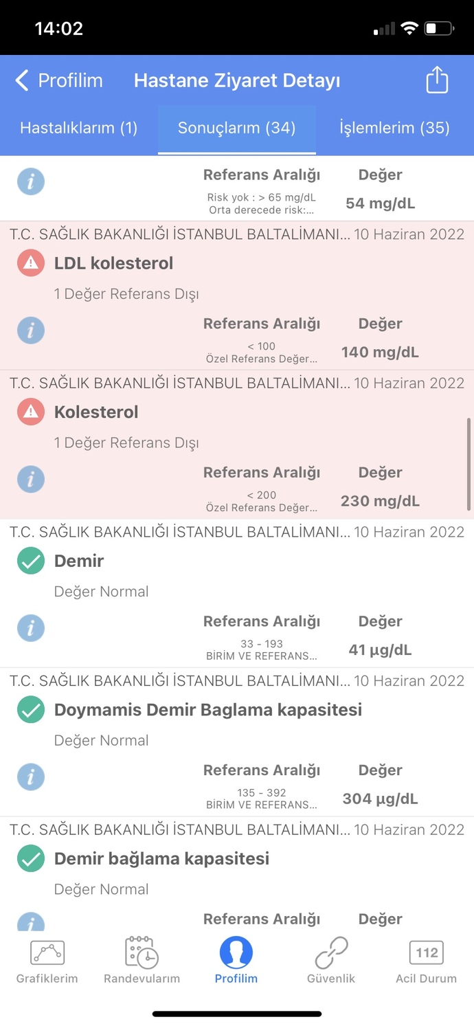Bu değerler normal mi yüksek olan neler?