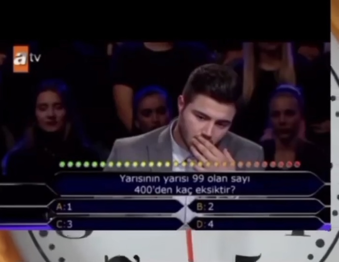 Yarısının yarısı 99 olan sayı 400’den kaç eksiktir?