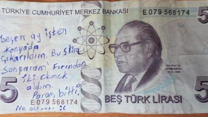 Konya'da ekmek alan vatandaşın paranın üzerine yazdığı yazı üzdü! Bu para size verilseydi ne yapardınız?