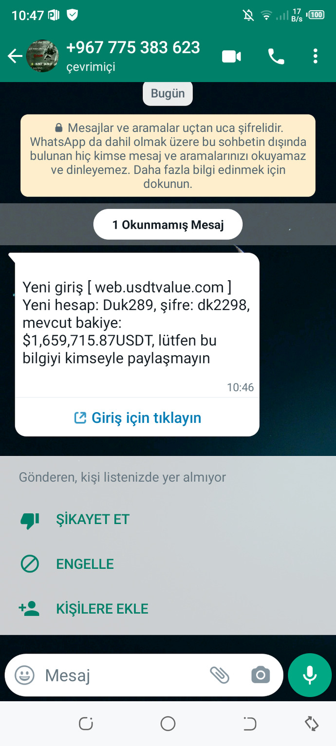 Günaydin Arkadaşlar böyle bir numaradan böyle bir watsap mesajı aldım ne olduğunu bilen var mı?