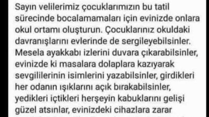 Okul müdürünün, ebeveynler için söylediği bu sözlere katılıyor musunuz?