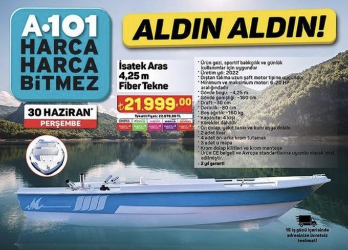 A101’e 21.999 TL’ye gelecek olan tekne sosyal medyada gündem oldu. Size de lazım mı?