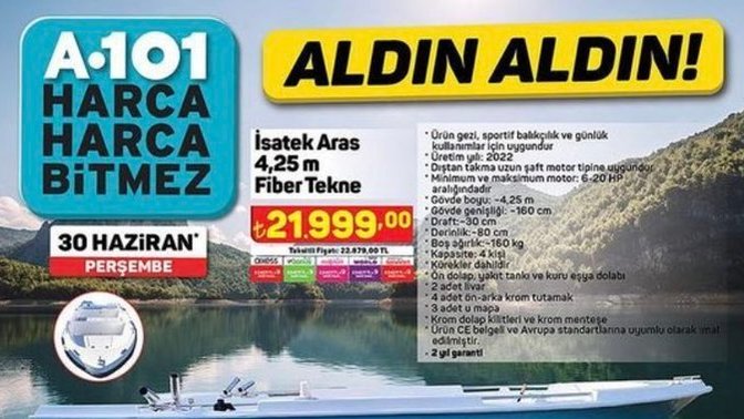 A101’e 21.999 TL’ye gelecek olan tekne sosyal medyada gündem oldu. Size de lazım mı?