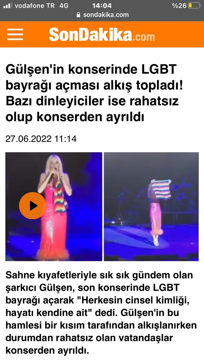 Gülşenin konserde lgbt bayrağı açması hakkında ne düşünüyor sunuz?