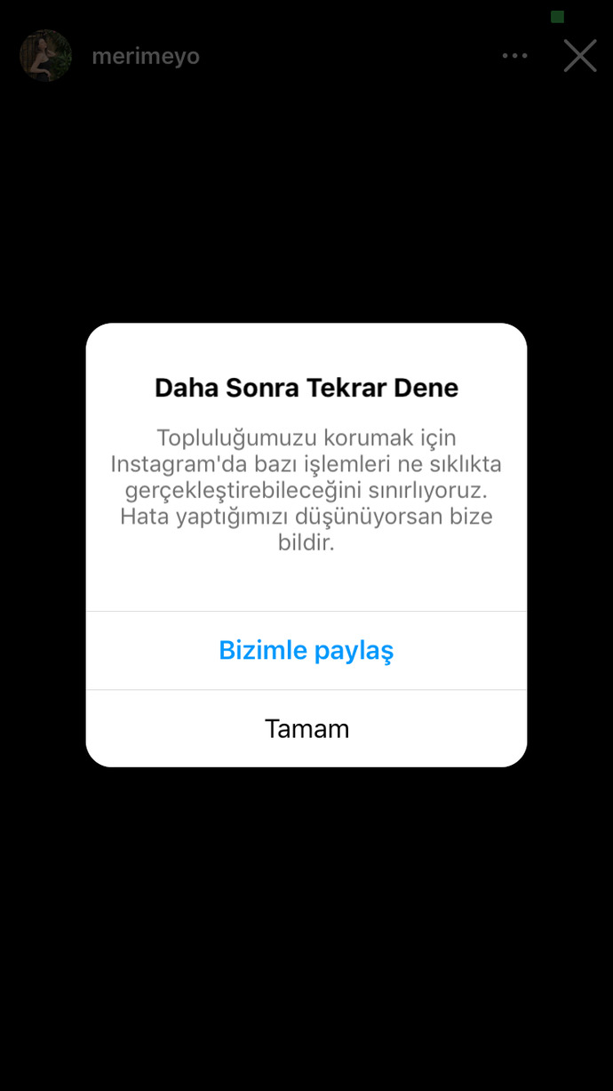 İnstagram hata veriyor bilgisi olan lütfen yazsın?