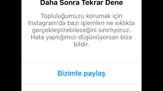İnstagram hata veriyor bilgisi olan lütfen yazsın?