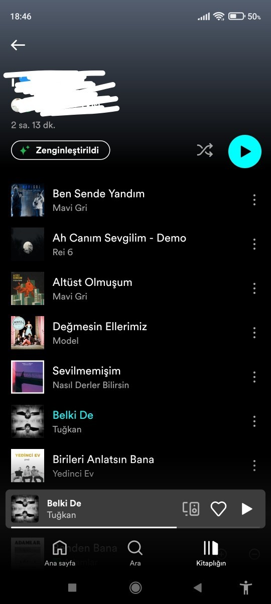 Çalma listesinin ismi değişmiyor?