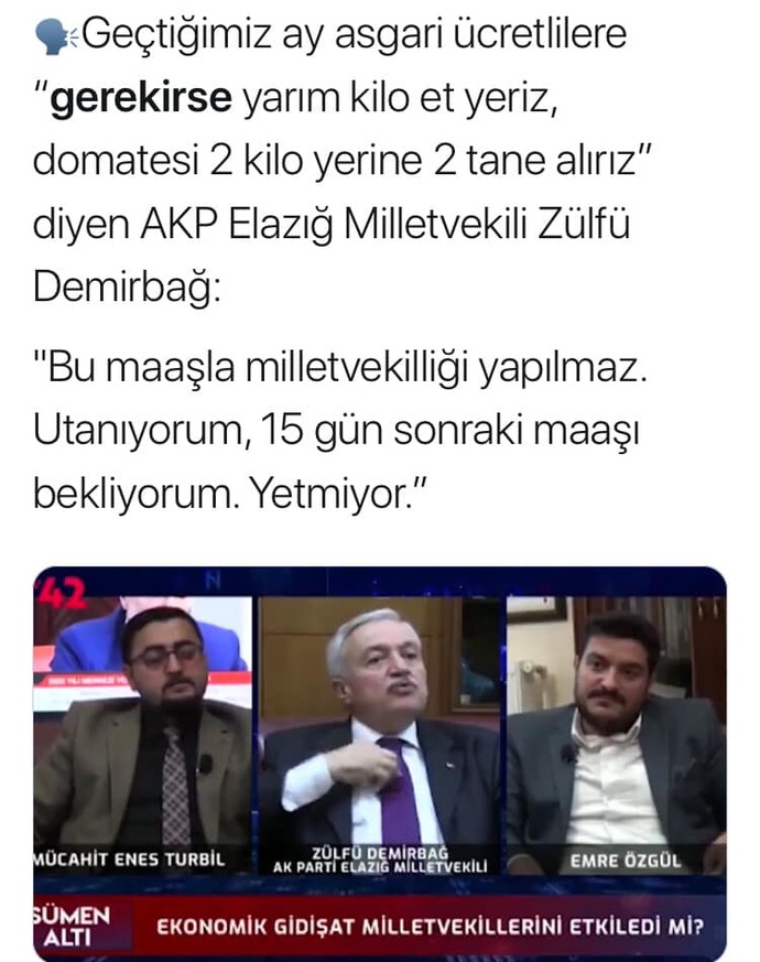 Milletvekili Zülfü Demirbağ Bu maaşla milletvekilliği yapılmaz. Yetmiyordedi. Size maaş yetiyor mu?