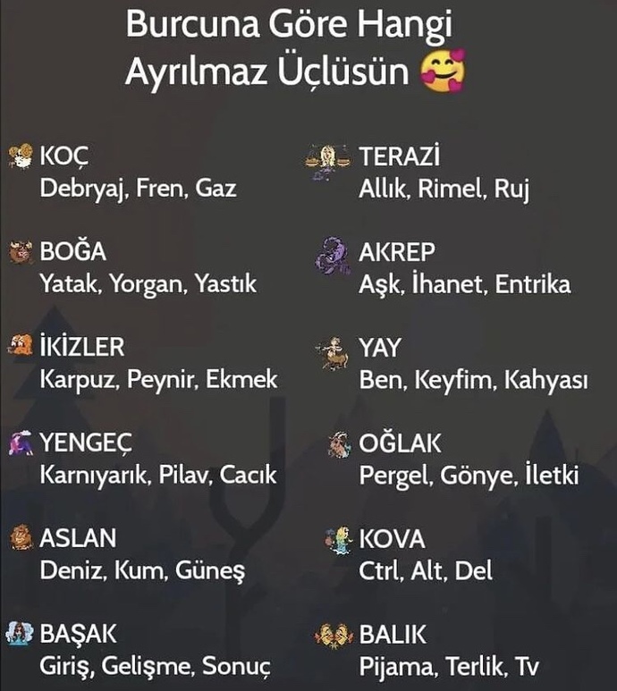 Sizin burcunuza göre ayrılmaz üçlünüz ne?