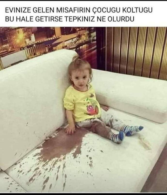 Evinize gelen misafir çocuğu koltuğunuzu kirletse tepkiniz ne olurdu?