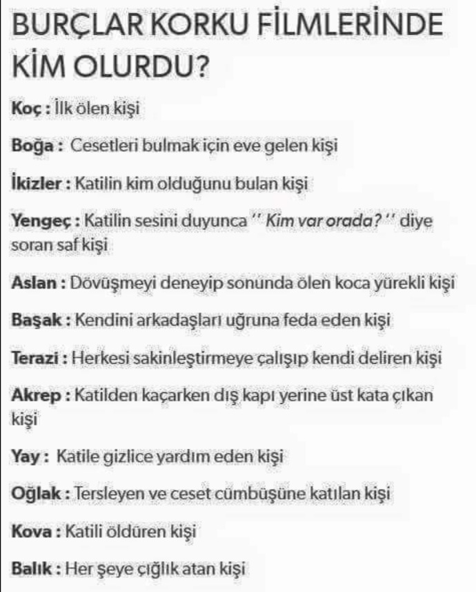Burçlar korku filmlerinde kim olurdu?