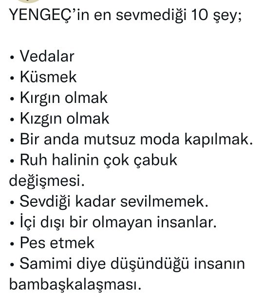Burcunuza göre sevmediğiniz 10 şey nelerdir?