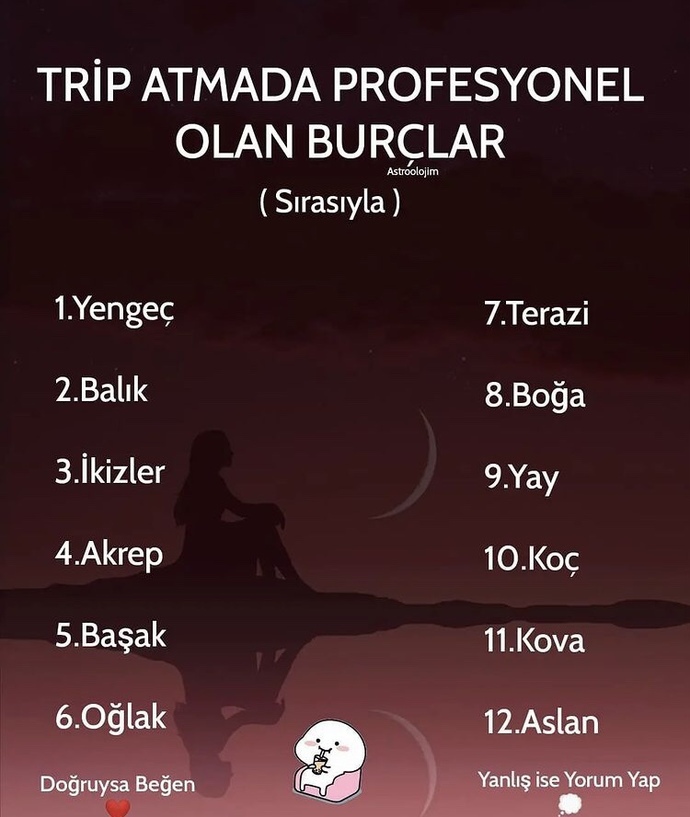 Trip atmada profesyonel olan burçlarda kaçıncı sıradasınız?