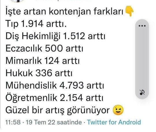 Kontenjanlar arttığı için sıralamalar geriler mi?