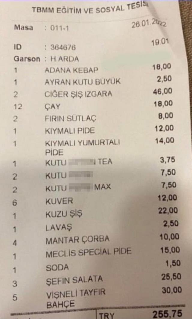Şaka bir yana bunlar 56000 TL kazanan meclisin efendilerinin ödediği hesap.