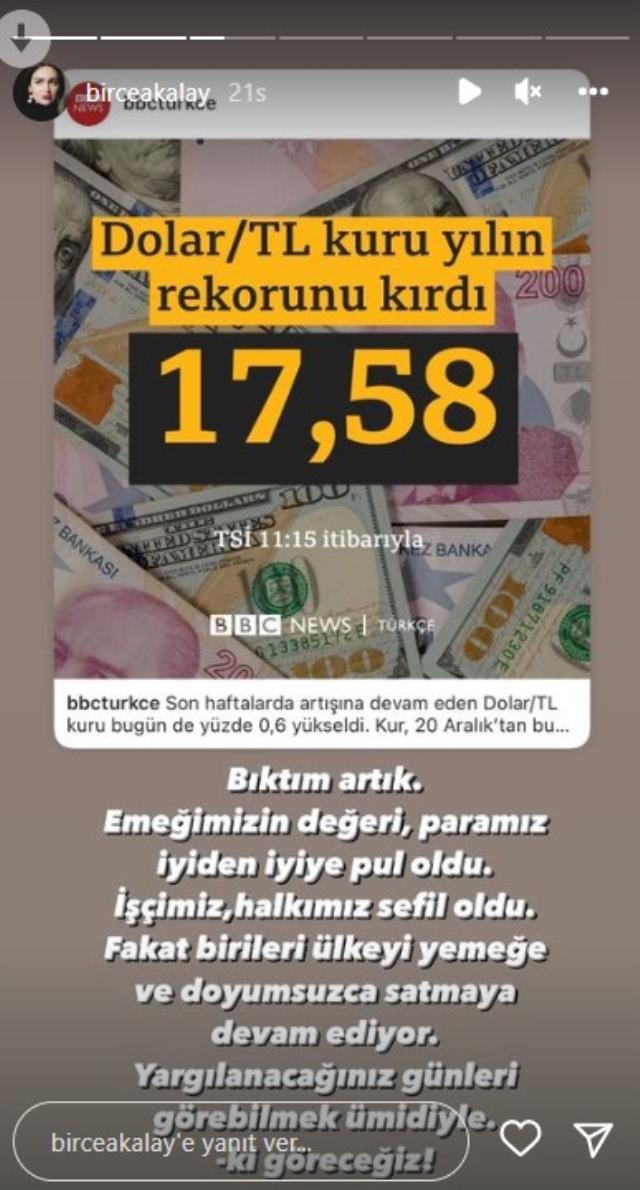 Oyuncu Birce Akalay dolardaki artışa tepki gösterdi. Siz de tepki gösteriyor musunuz?