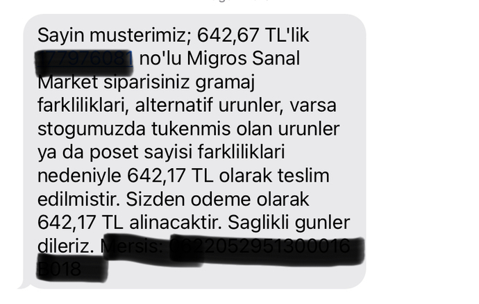 Sanal marketten yaptığım 3 poşet alışveriş 642,76 TL tuttu. Kimler benimle birlikte ağlamak ister 🥲?