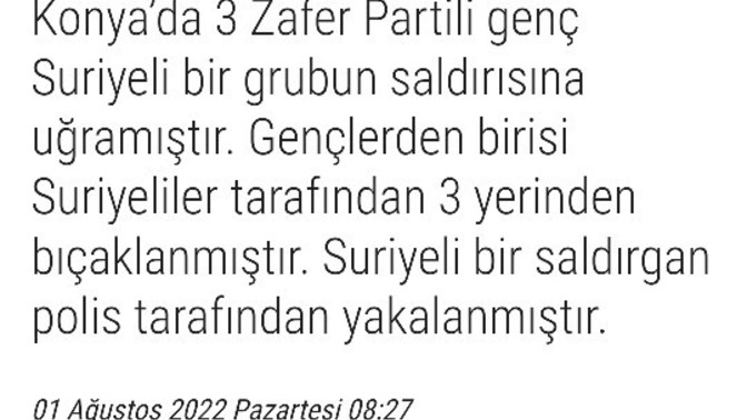 Konyadaki suriyeli işgalciler, üç Türk gencine satırla saldırdı. Daha ne kadar susacaksın Konya?