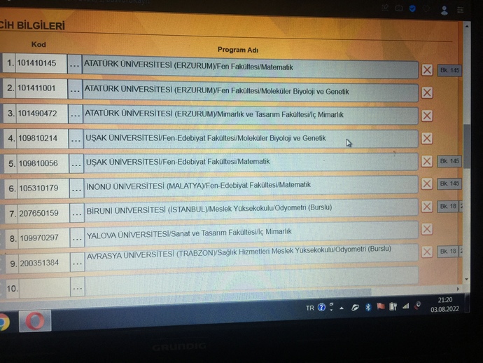 440k geldi sadece bunları yazdım. Bunlarda 350 binlerde vakıftakilerde kontenjan çok az ama yine de yazdım doğru mu yaptım sizce