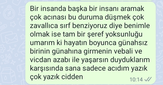 Benimle sırf eski sevgilisine benzediğim için çıkan eski sevgilime bunu yazdım yeterince vurucu olmuş mu sizce?