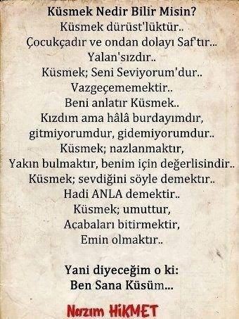Küsmek sizce de Nazım Hikmetin anlattığı gibi midir? Bence küsmek yok etmektir.🙂?
