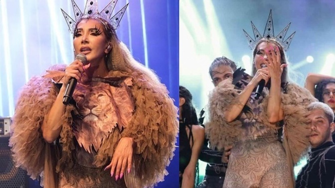 Hande Yener'in aslan desenli İzmir sahne kostümü fazla mı kokoş olmuş?