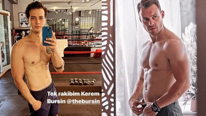 Mert Yazıcıoğlu, "tek rakibim Kerem Bursin" notuyla vücudunu paylaştı. Sizce hangisinin vücudu daha ideal?