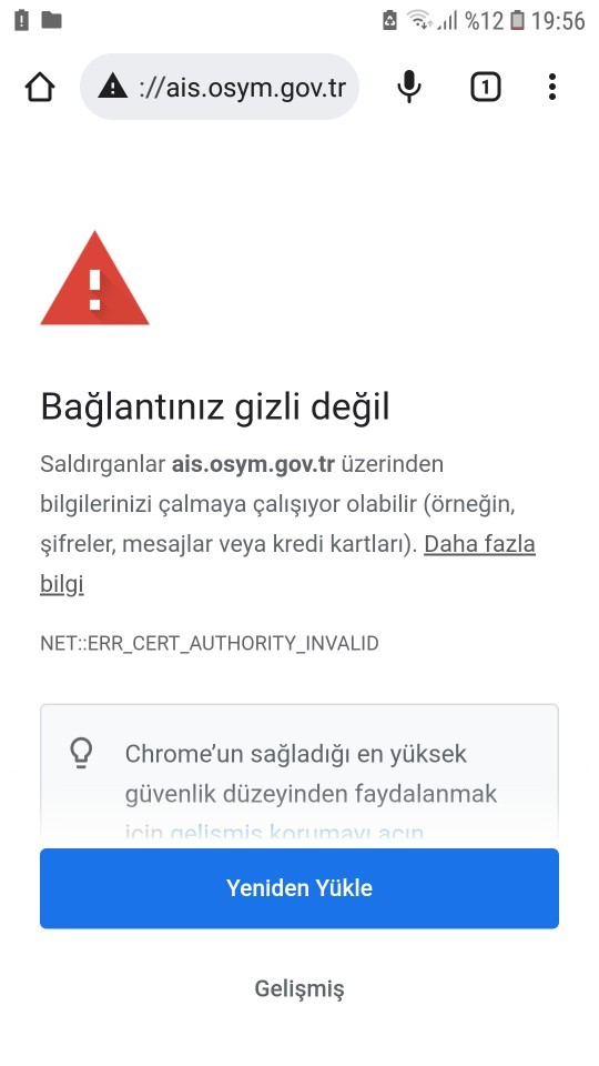 Osym sitesine giremiyorum boyle bir yazi cikiyor ne yapmaliyim?