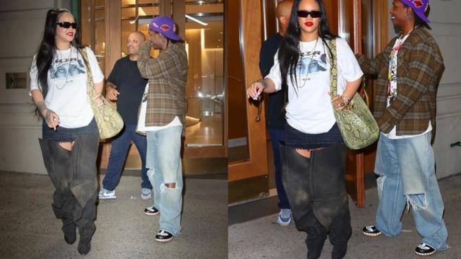 Rihanna'nın ilginç çizme ve etek kombini nasıl?