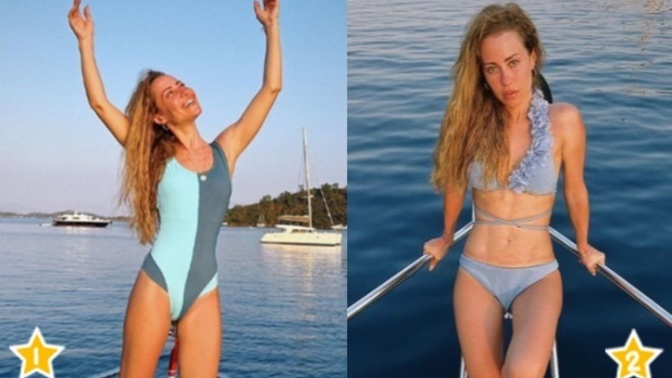Derya Uluğ yazın keyfini çıkarıyor. Sizce hangi mayo daha çok yakışmış?