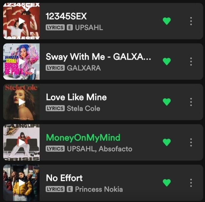 Spotify beğenilen şarkılar bölümündeki ilk beş şarkınızı alabilir miyiz?