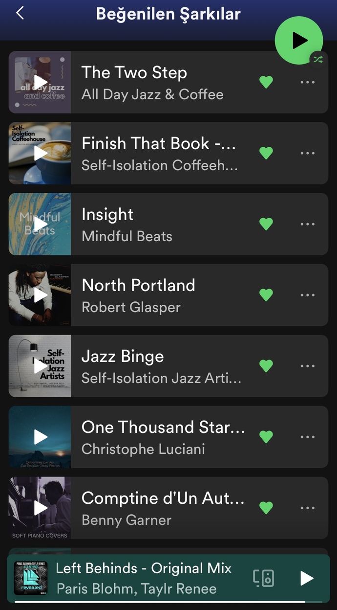 Spotify beğenilen şarkılar bölümündeki ilk beş şarkınızı alabilir miyiz?