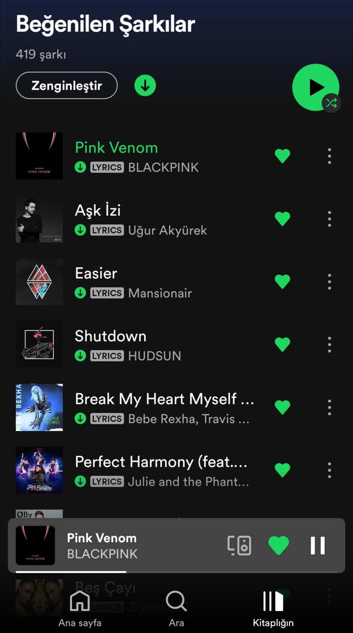Spotify beğenilen şarkılar bölümündeki ilk beş şarkınızı alabilir miyiz?
