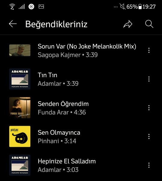 Spotify beğenilen şarkılar bölümündeki ilk beş şarkınızı alabilir miyiz?