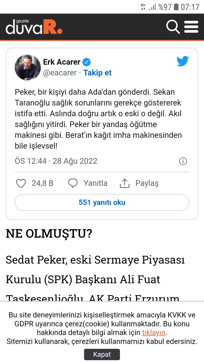Sedat Pekerin rüşvet iddiası istifa getirdi! Sedat Pekerin açıklamalarını doğru buluyor musun?