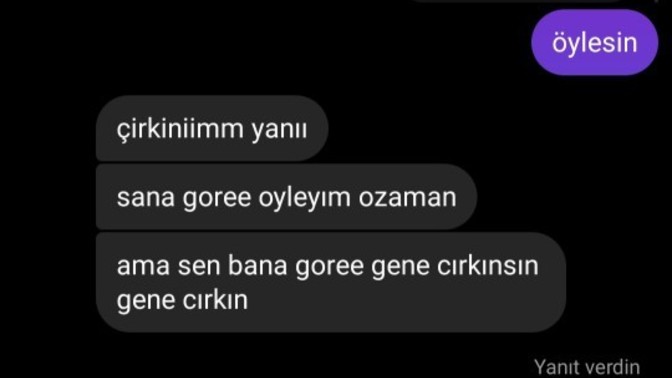 Çocuk bana "çirkinsin, evde kalacaksın" deyip duruyor. Derdi ne şimdi bunun?