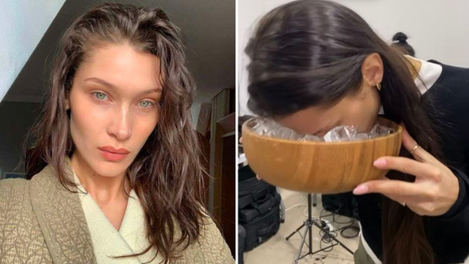 Bella Hadid her sabah yüzünü buz dolu bir kasede bekletiyormuş, dener misiniz bu rutini?
