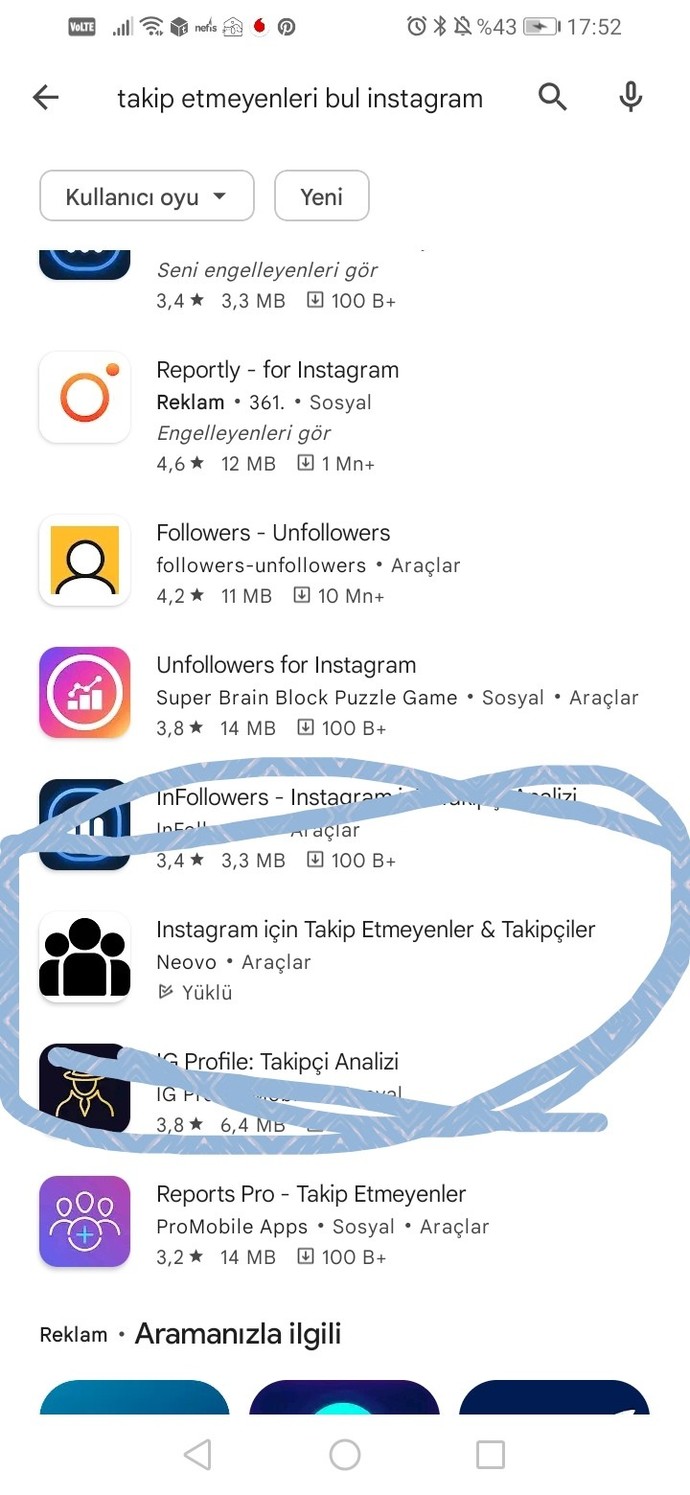 Instagramdan takipten çıkanları nasıl bulabilirim?