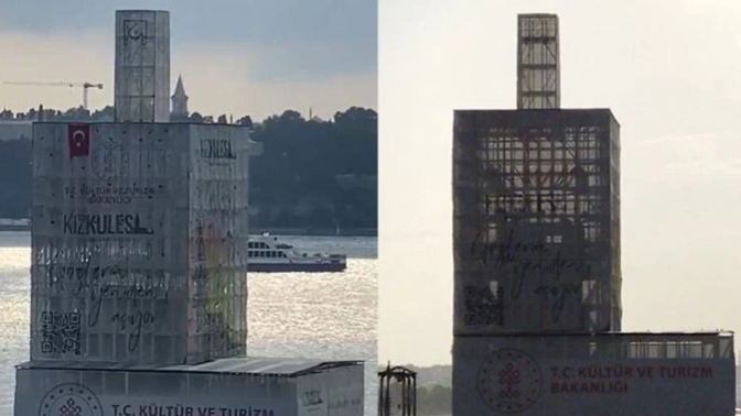 Restorasyondaki Kız Kulesi'nin yıkıldığı iddia edildi. Neden tarihi eserler bir bir yok ediliyor?