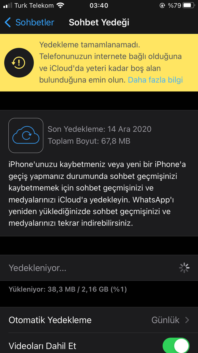 Yeni telefona geçeceğim yeterli alanım var fakat wpyi yedeklemiyor bunun çözümü nedir bilen birisi yazabilir mi