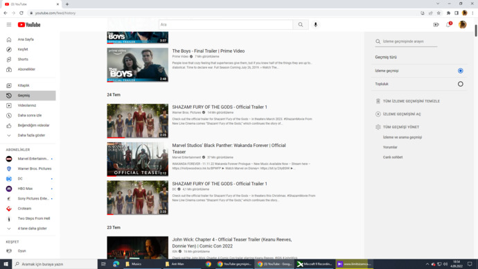 YouTube geçmişinizde neler vaar?