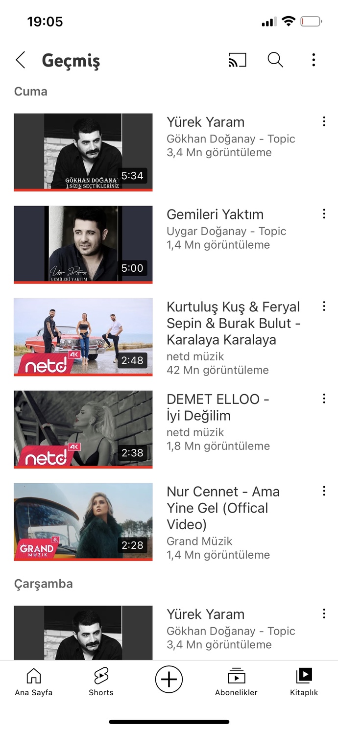 YouTube geçmişinizde neler vaar?