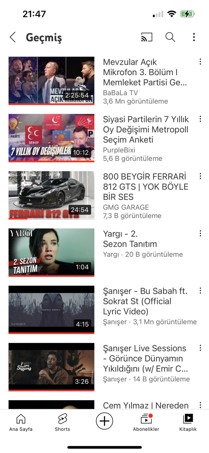 YouTube geçmişinizde neler vaar?