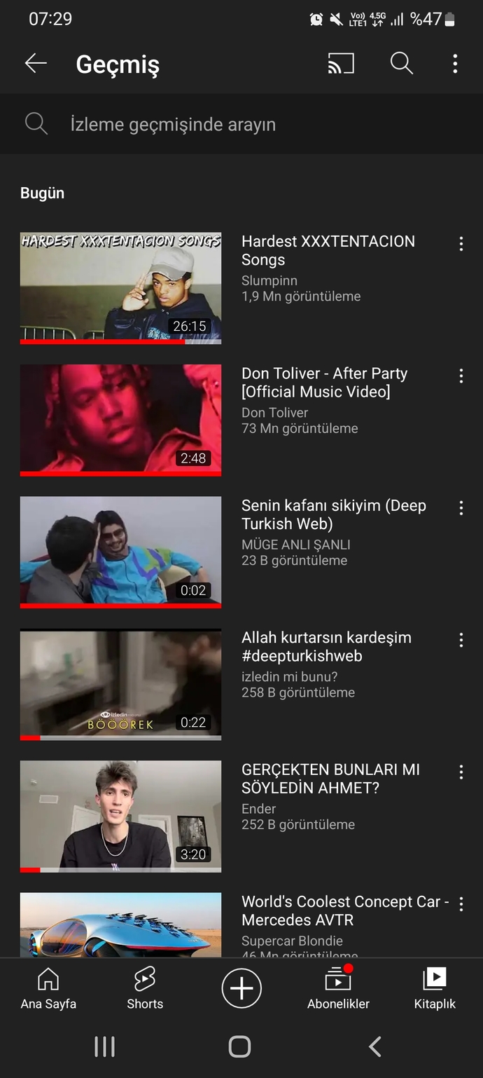 YouTube geçmişinizde neler vaar?